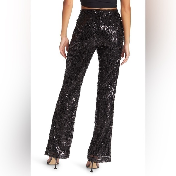 NWT Open Edit Sequin Flare Leggings in Black - Picture 2 of 7